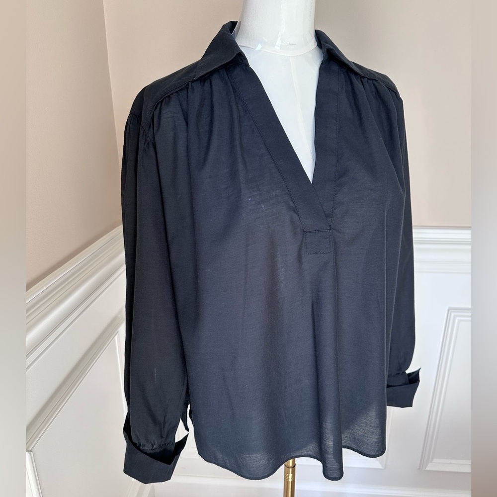 Madewell Black V-Neck Long Sleeve Blouse Size M